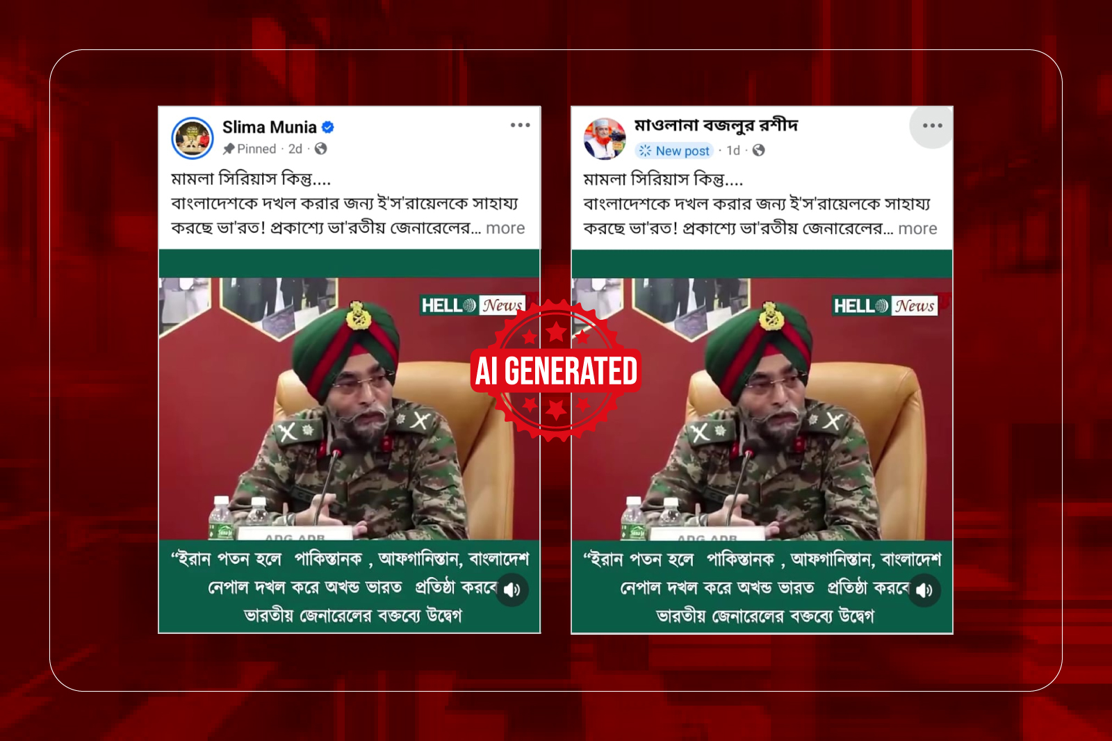 বাংলাদেশ দখলে ইসরায়েলকে সহায়তার দাবিতে প্রচারিত ভারতীয় জেনারেলের ভিডিওটি বিকৃত ও এআই-নির্মিত